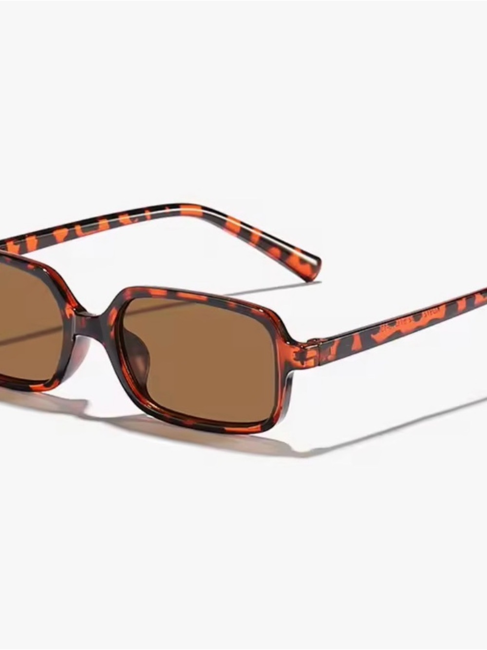 Tortoiseshell Cheetah Print Rectangular Sunglasses - Brown Lenses
